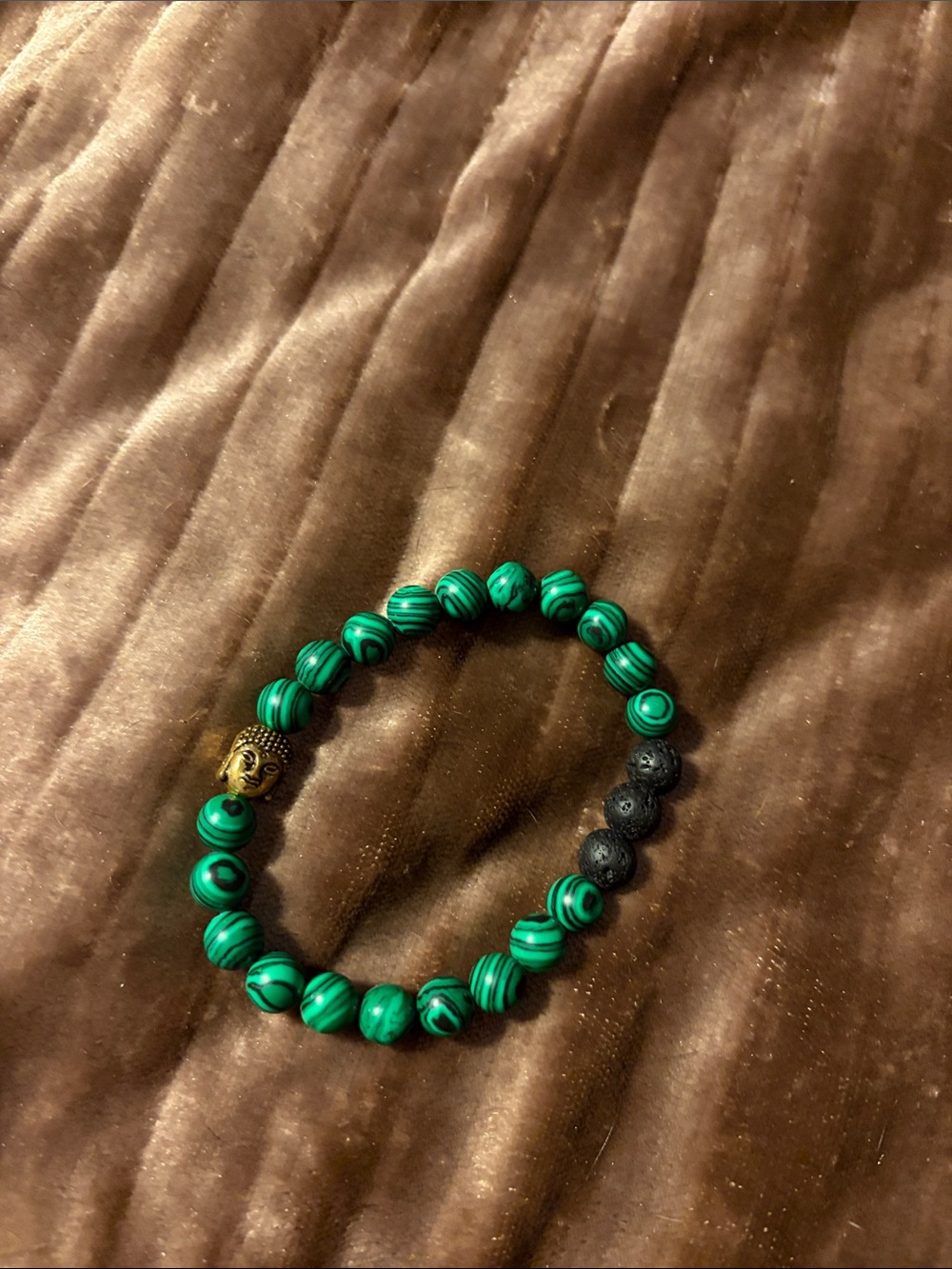 Green Malachite Bead Bracelet with Gold Buddha Accent